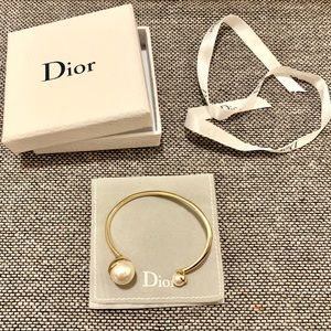 Dior faux pearl gold open bangle cuff